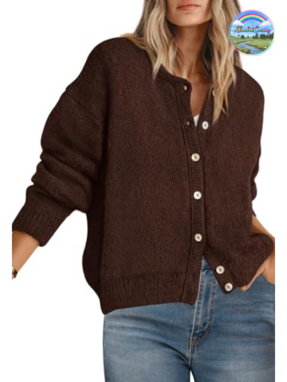 Long Sleeve Cardigan Sweater Women Crewneck Button Down Knit Lightweight